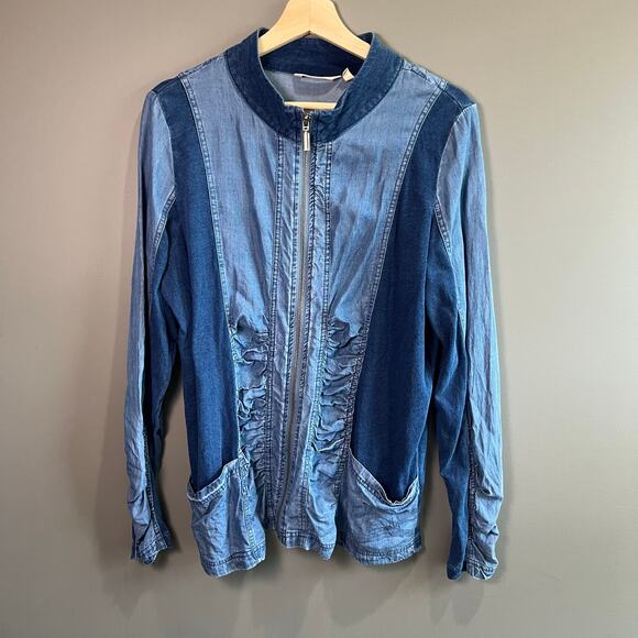 Soft Surroundings Two Toned Blue Kendra Zip Jacket L - Picture 2 of 8